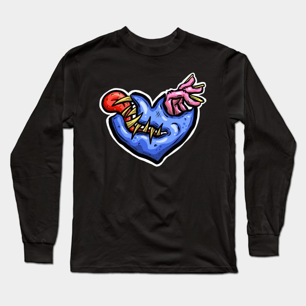 Zombie Heart Tongue and Fingers Blue Valentines Day Long Sleeve T-Shirt by Squeeb Creative